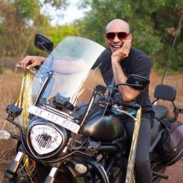 Gaurav Gondal on motorcycle in Goa